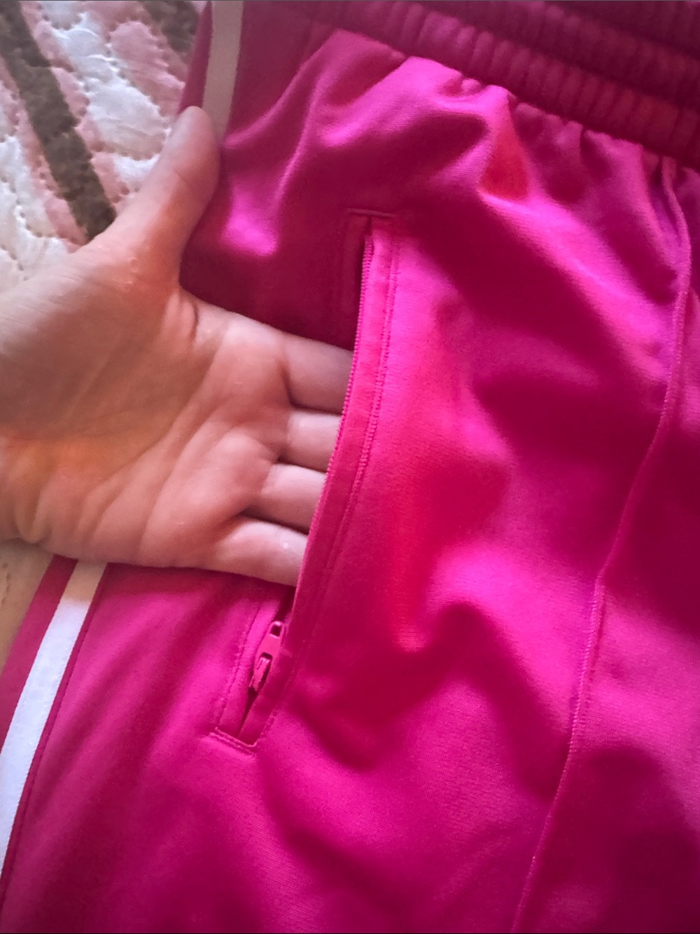 adidas women’s Bright Pink Track Pants with White Side Stripes - Picture 3 of 5